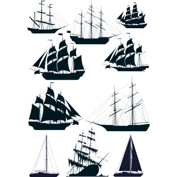 Vintage Segelboot Vektor-Illustrationen Set Vintage Segelboot Vektor-Illustrationen Set