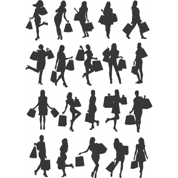 Silhueta De Compras Clipart Set - Elegante Ilustrações Vetoriais Silhueta De Compras Clipart Set - Elegante Ilustrações Vetoriais