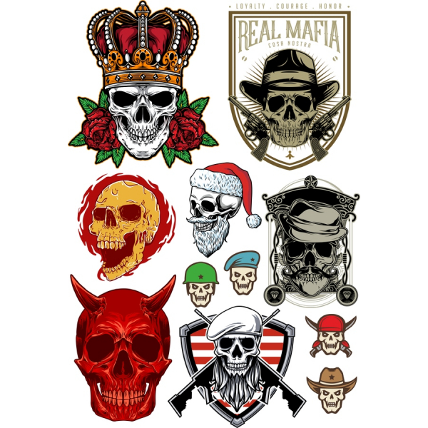 Mafia Lebka Klipart Bundle - Hranatý Vektorové Ilustrace Mafia Lebka Klipart Bundle - Hranatý Vektorové Ilustrace