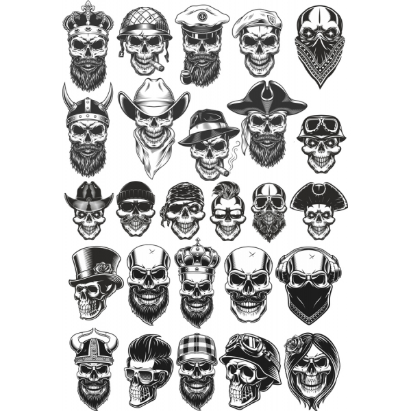 Cranio Carattere Clipart Vector Set