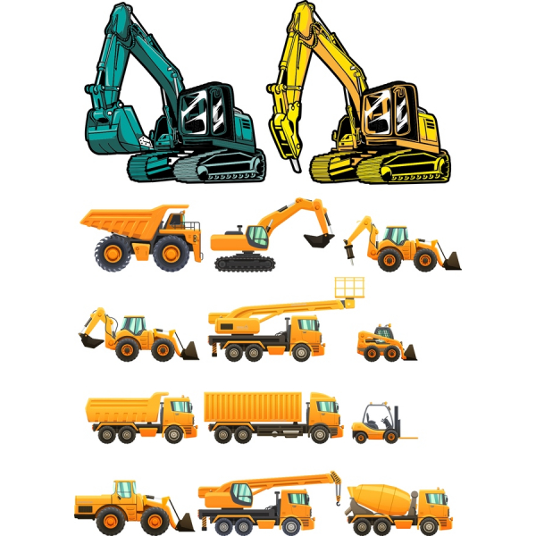 Construction Vehicle Vector Illustrations Set