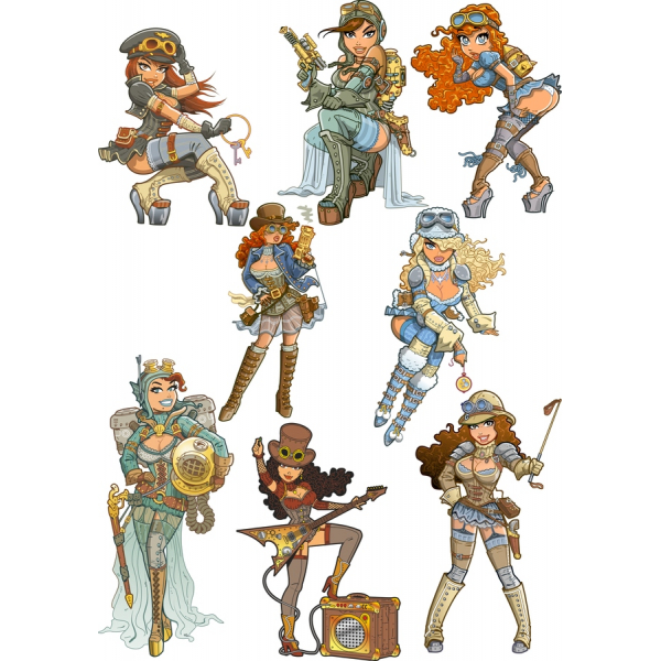 Set Clipart Vektor Gadis Steampunk Set Clipart Vektor Gadis Steampunk