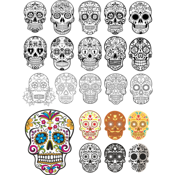 Intrincado Día de los Muertos Vector Cráneo Ilustraciones Paquete Intrincado Día de los Muertos Vector Cráneo Ilustraciones Paquete