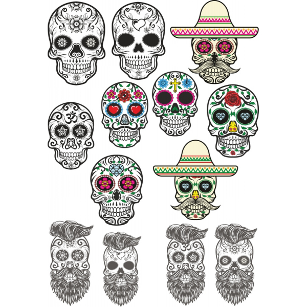 Vibrant Skull and Bearded Character Vector Clipart Set Vibrant Skull and Bearded Character Vector Clipart Set
