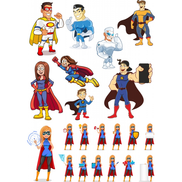 Super-héros Vecteur Clipart Set - Dynamique SVG Illustrations
