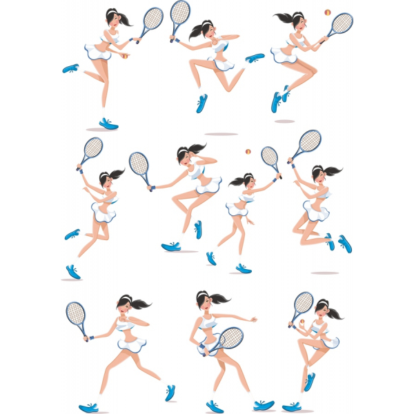 Dynamisk Tennis Pige Vektor Illustrationer Bundt Dynamisk Tennis Pige Vektor Illustrationer Bundt
