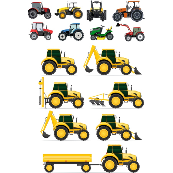 ชั้นยอดชุดสะสมของถแทรกเตอร์ที่เขาและ Farming เครื่องมือเว็กเตอ Illustrations ชั้นยอดชุดสะสมของถแทรกเตอร์ที่เขาและ Farming เครื่องมือเว็กเตอ Illustrations