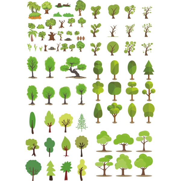 Vector Albero Illustrazioni Set - Natura, Clipart Collezione