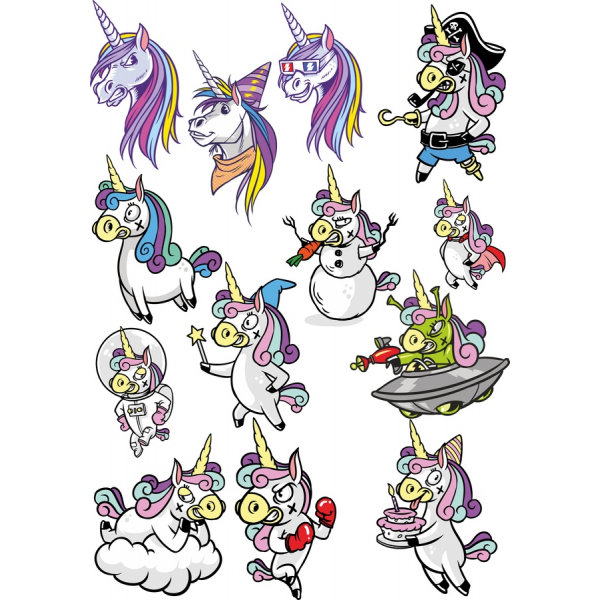 Licorne Aventure Vecteur Clipart Set Licorne Aventure Vecteur Clipart Set