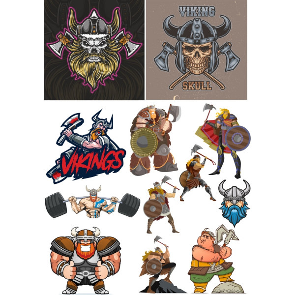 Viking Vektor Klipart Set - Legendární Bojovník, Ilustrace Viking Vektor Klipart Set - Legendární Bojovník, Ilustrace