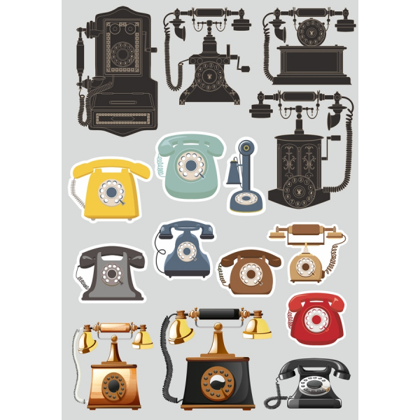 Vintage Telefon Vektor Clipart Sæt Vintage Telefon Vektor Clipart Sæt