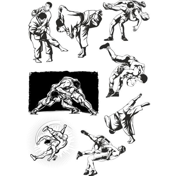 Seni Bela Diri Vektor Clipart Set - Ilustrasi Dinamis Gerakan Atletik Seni Bela Diri Vektor Clipart Set - Ilustrasi Dinamis Gerakan Atletik