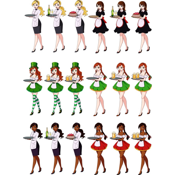Charmerende Servitrice Vektor Clipart Sæt Charmerende Servitrice Vektor Clipart Sæt