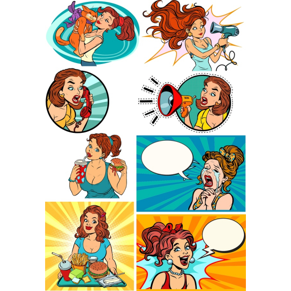 充满活力的矢量剪贴画的设置具有表现力的漫画插图 充满活力的矢量剪贴画的设置具有表现力的漫画插图