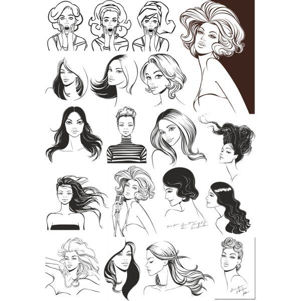 Set Clipart Vektor Potret Wanita Cantik
