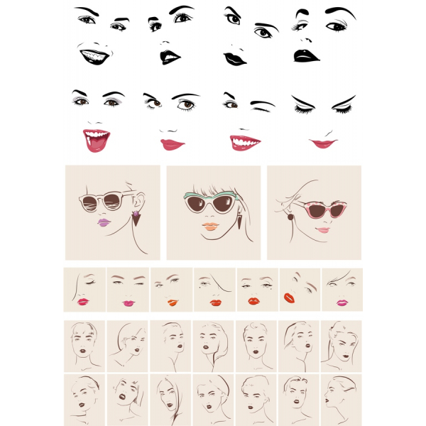 Divat Arcok Vektor Clipart Szett Divat Arcok Vektor Clipart Szett
