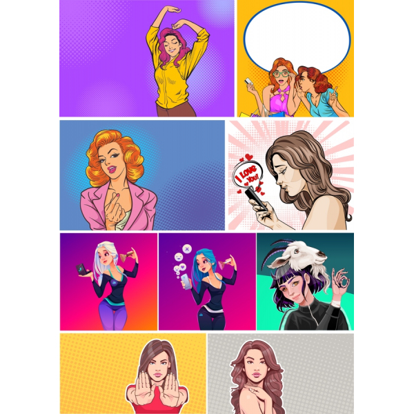 Vecteur Clipart Bundle: Le Pop Art Des Femmes Illustrations Vecteur Clipart Bundle: Le Pop Art Des Femmes Illustrations