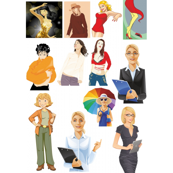 Alsidig Kvindelige Karakter Vektor Illustrationer - SVG &amp; PNG Bundt