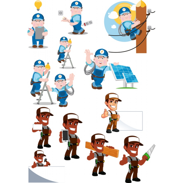 Eletricistas e faz-tudo de Clipart de Vetor Pacote Eletricistas e faz-tudo de Clipart de Vetor Pacote