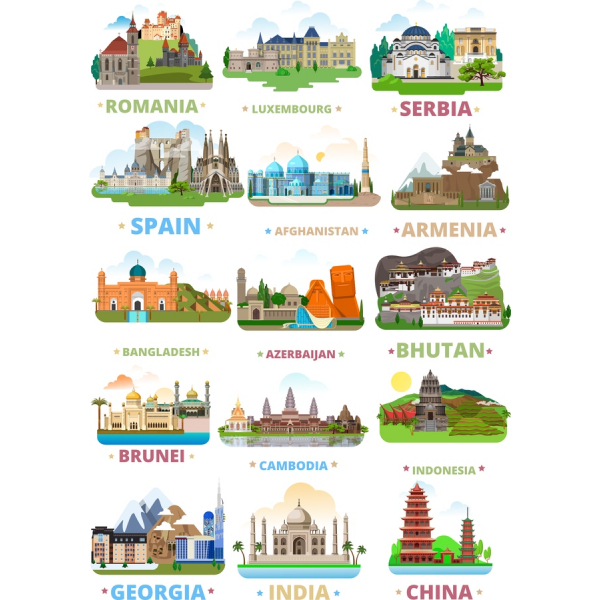 Globale Punti Di Riferimento Clipart Vector Set