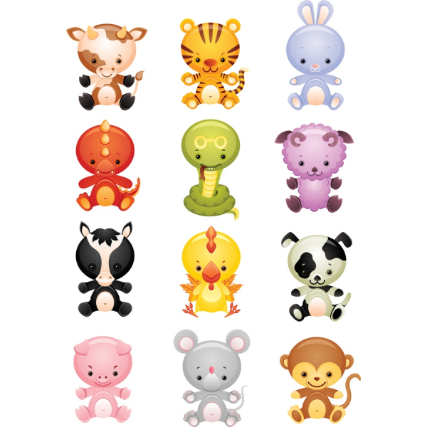 Adorable-Baby-Tier-Vektor-Clipart-Set - 12 Niedlichen Designs Adorable-Baby-Tier-Vektor-Clipart-Set - 12 Niedlichen Designs