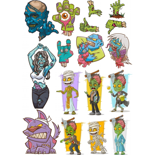 Zombie Madness Vektor Clipart Sæt Zombie Madness Vektor Clipart Sæt
