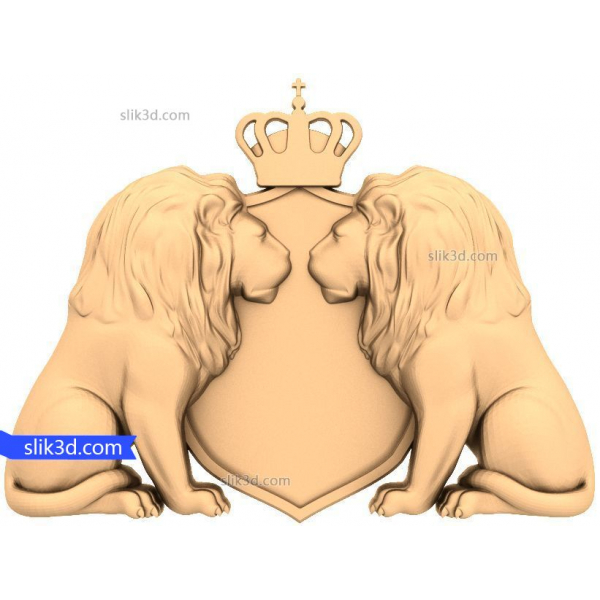 Regal Lions Crest 3D STL Model for CNC Carving Regal Lions Crest 3D STL Model for CNC Carving