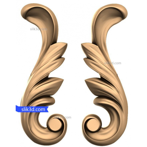 Baroque Flourish Pair 3D STL Model for CNC