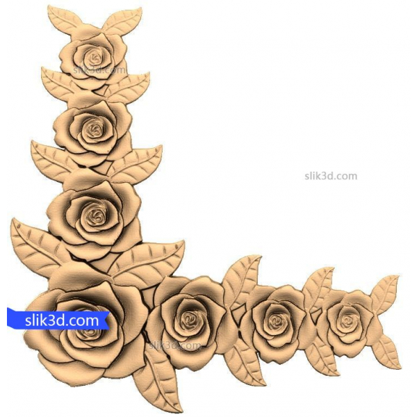 Elegant Rose Corner 3D STL Model for CNC