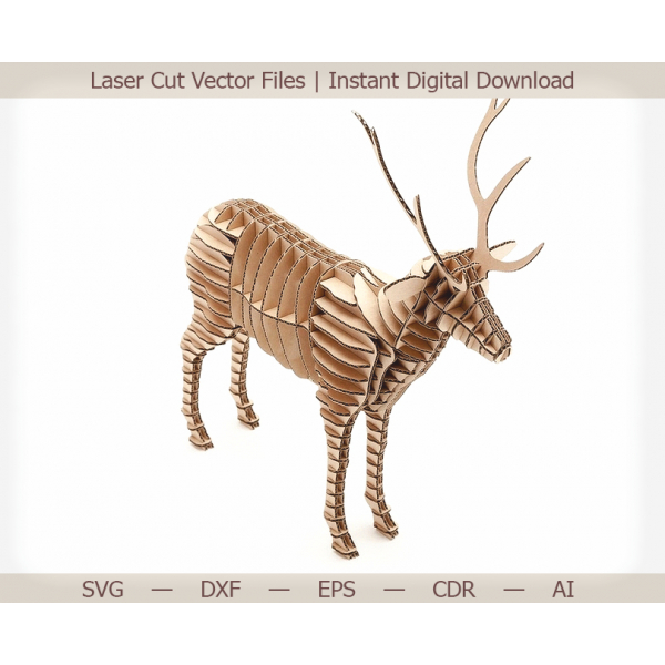 3D Hjorte Laser Cut Vektor-Fil — Lags Stående Hjort Skabelon 3D Hjorte Laser Cut Vektor-Fil — Lags Stående Hjort Skabelon