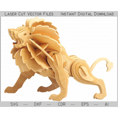 File Vektor Potongan Laser Puzzle Kayu Singa 3D