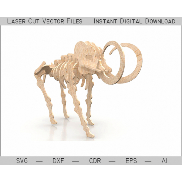 Mammut-Skelet 3D Laser Cut Vektor-Fil - SVG DXF AI, EPS CDR Mammut-Skelet 3D Laser Cut Vektor-Fil - SVG DXF AI, EPS CDR