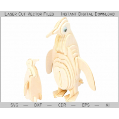 Penguins 3D Layered Laser Cut Vector