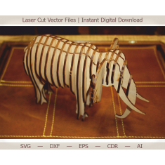Slon 3D Laser Cut Vektor Šablona