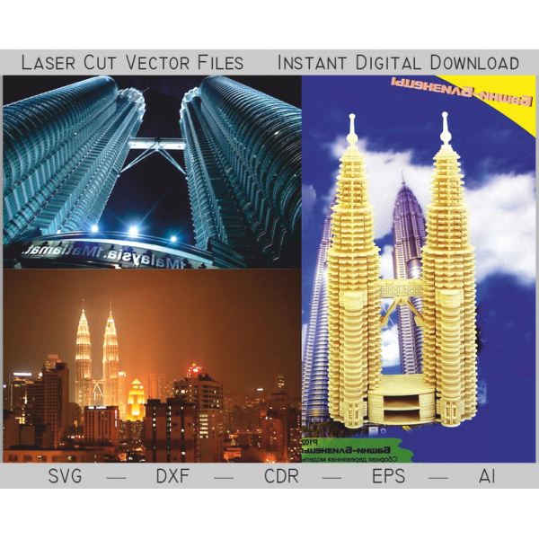 Petronas Twin Towers, il Taglio Laser 3D Vettoriale Modello Petronas Twin Towers, il Taglio Laser 3D Vettoriale Modello