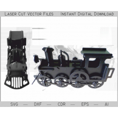 A Locomotiva a vapor em 3D de Corte a Laser Modelo de Vetor de