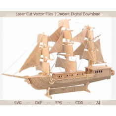 3D Model żaglowca - Wektor szablon do Cięcia Laserem