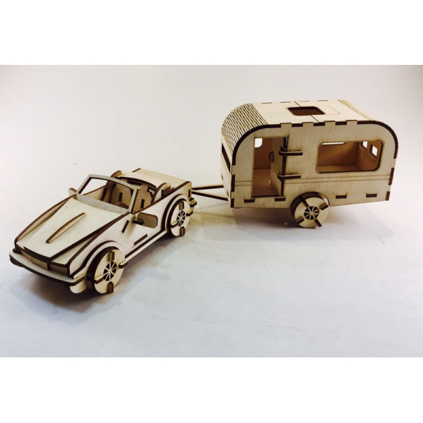 Bil og Autocamper-Trailer Laser Cut Vektor Skabelon Bil og Autocamper-Trailer Laser Cut Vektor Skabelon
