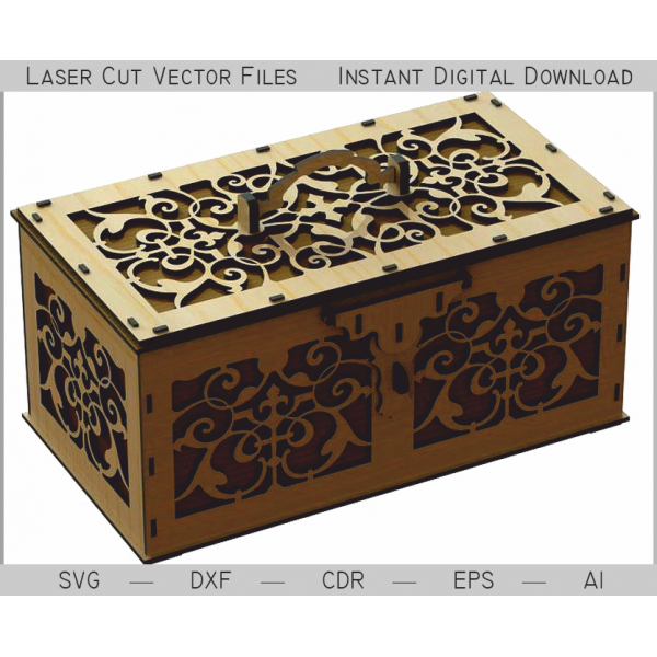 Dekorative Schatulle, Laser Geschnitten Vektor-Datei — Ornate Filigree Box Template Dekorative Schatulle, Laser Geschnitten Vektor-Datei — Ornate Filigree Box Template