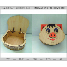 Pig Box - Pig Jewelry Box Laser Cut Vector