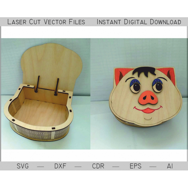 Maiale Casella Di Gioielli Tagliato A Laser File Vettoriali - Instant Download Maiale Casella Di Gioielli Tagliato A Laser File Vettoriali - Instant Download