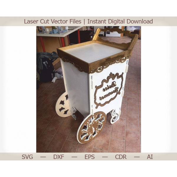 Popcorn Cart Serving Tray - Laser Cut Vector File Popcorn Cart Serving Tray - Laser Cut Vector File