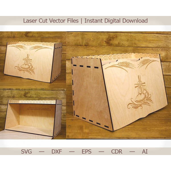 Bread Box Laser Cut Vector Template with Decorative Wheat Motif Bread Box Laser Cut Vector Template with Decorative Wheat Motif