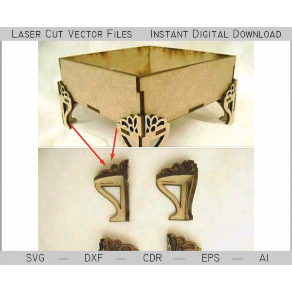 Dekorative Box Beinen Laser-Cut-Vector-Template — SVG-DXF-EPS-AI-CDR Dekorative Box Beinen Laser-Cut-Vector-Template — SVG-DXF-EPS-AI-CDR
