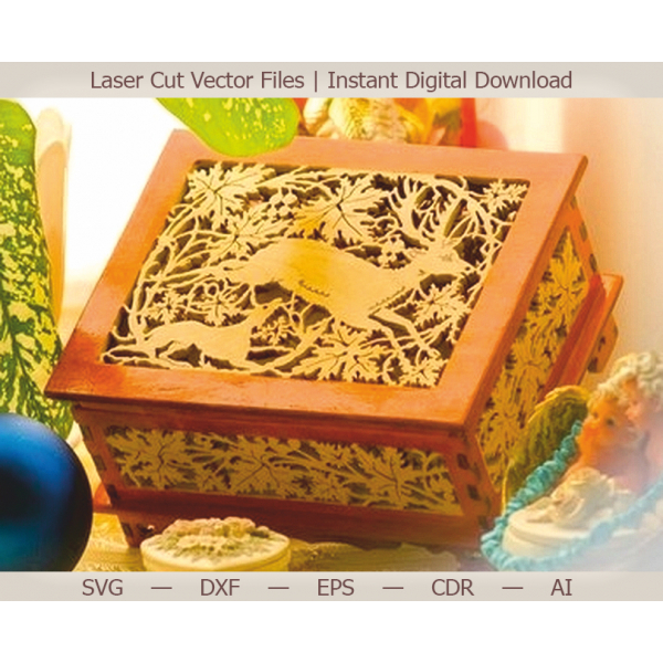 Deer Casket Laser Cut Vector Template — Intricate Jewelry Box Design