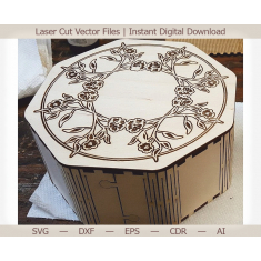 Casket with Roses - Octagonal Jewelry Box Laser Cut Vector