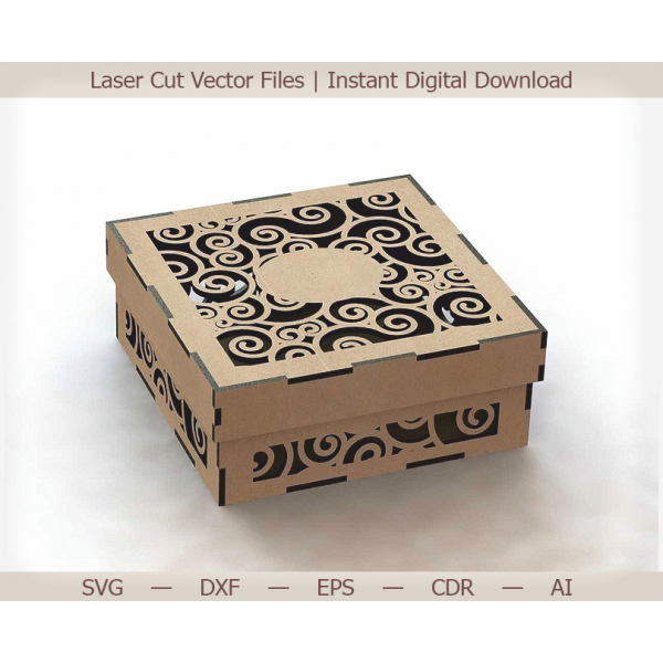 Swirl Schatulle, Box Laser Cut Vector File - Dekorative Schmuck-Box-Vorlage Swirl Schatulle, Box Laser Cut Vector File - Dekorative Schmuck-Box-Vorlage
