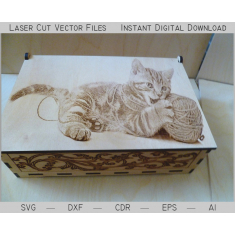 Casket with Cat - Laser Cut Box Vector Template