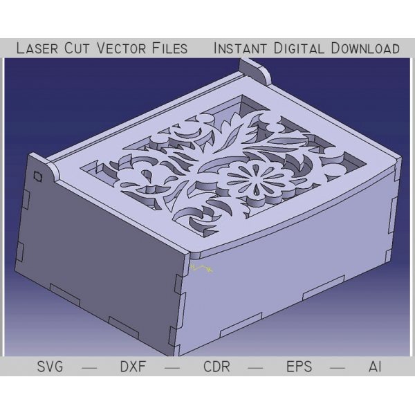 Laser Cut Vector File — Decorative Casket Box with Floral Filigree Lid Laser Cut Vector File — Decorative Casket Box with Floral Filigree Lid