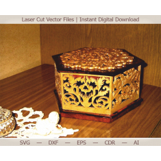 Ornate Hexagon Casket Box - Laser Cut Vector Template